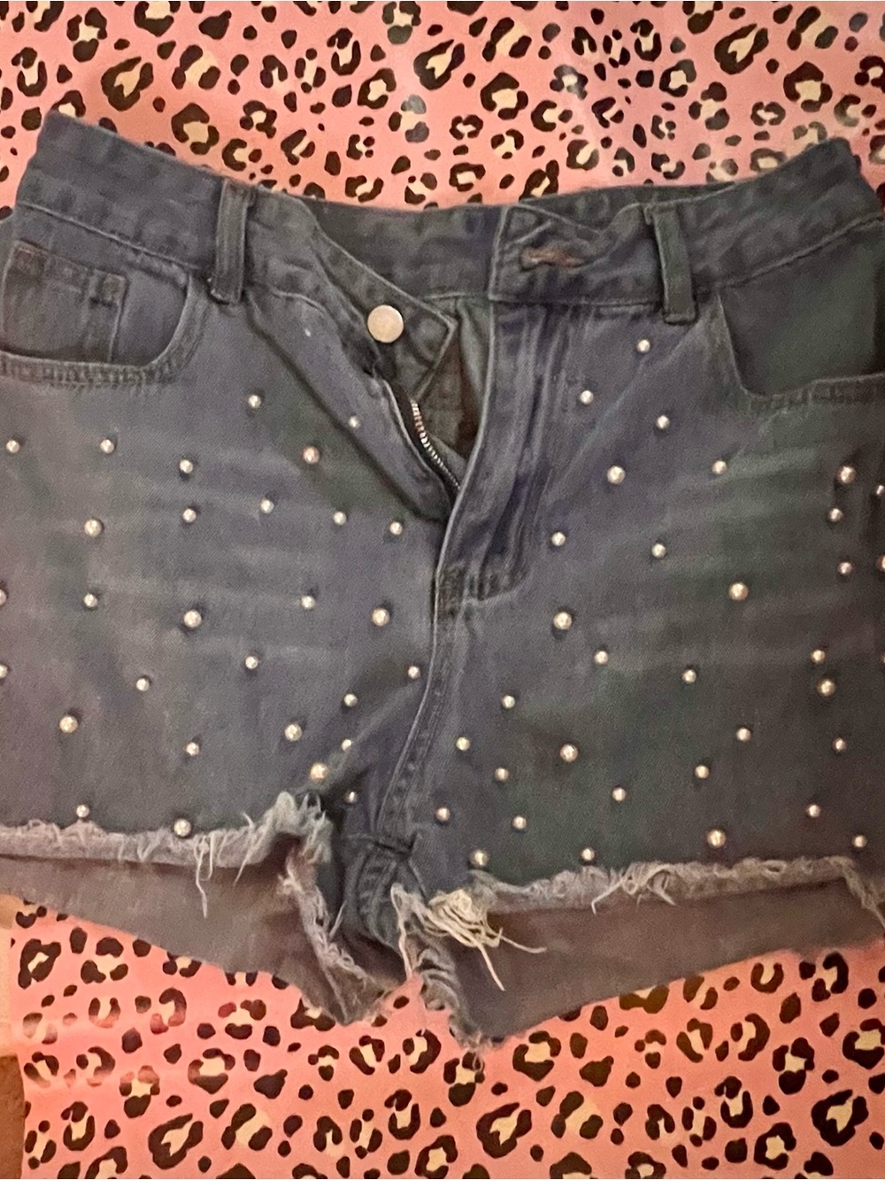 Studded Dark Blue Denim Women’s Shorts